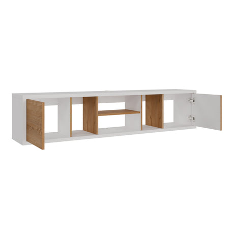 Mesa para TV Flotante Zafiro Blanco y Duna 160x35cm con Dos Cajones y para TV Hasta 65 Pulgadas - MUEBLES DE TV | Bylmo