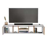 Mesa para TV Flotante Zafiro Blanco y Duna 160x35cm con Dos Cajones y para TV Hasta 65 Pulgadas - MUEBLES DE TV | Bylmo