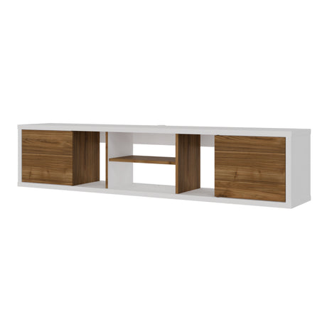 Mesa para TV Flotante Zafiro Blanco y Gales 160x35cm con Dos Cajones y para TV Hasta 65 Pulgadas - MUEBLES DE TV | Bylmo