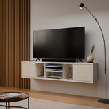 Mesa para TV Flotante Zafiro Blanco y Niebla 160x35cm con Dos Cajones y para TV Hasta 65 Pulgadas - MUEBLES DE TV | Bylmo