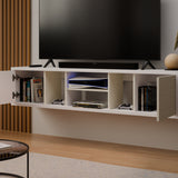 Mesa para TV Flotante Zafiro Blanco y Niebla 160x35cm con Dos Cajones y para TV Hasta 65 Pulgadas - MUEBLES DE TV | Bylmo