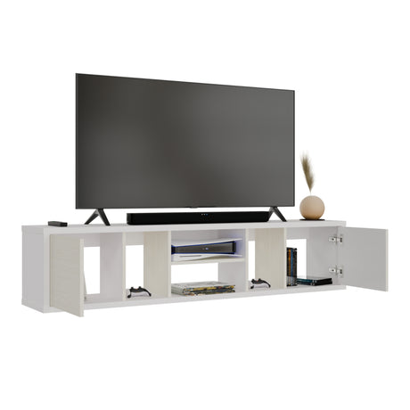 Mesa para TV Flotante Zafiro Blanco y Niebla 160x35cm con Dos Cajones y para TV Hasta 65 Pulgadas - MUEBLES DE TV | Bylmo