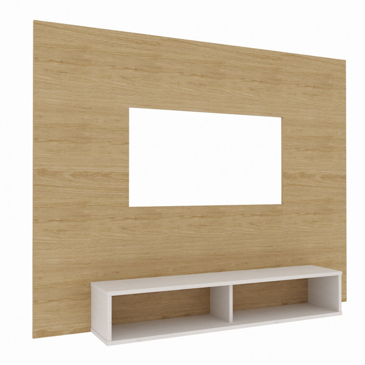 Panel de TV Flotante Rovere y Blanco 150x118cm con Dos Cajones y para TV Hasta 65 Pulgadas - MUEBLES DE TV | Bylmo