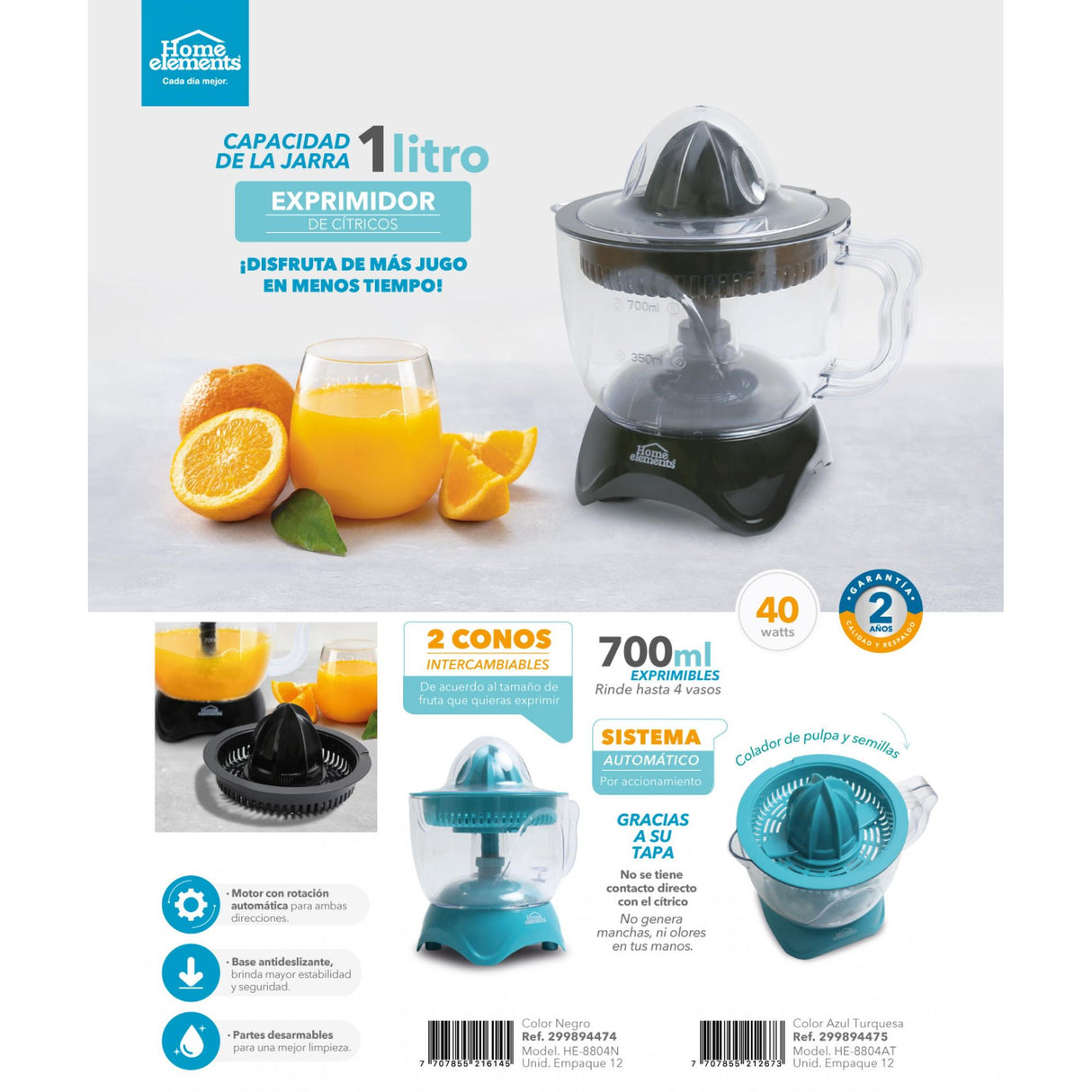 Exprimidor Duo Mix Pro Azul 14.5x19cm De 1 Litro con Base Antideslizante - EXPRIMIDORES Y EXTRACTORES | Bylmo