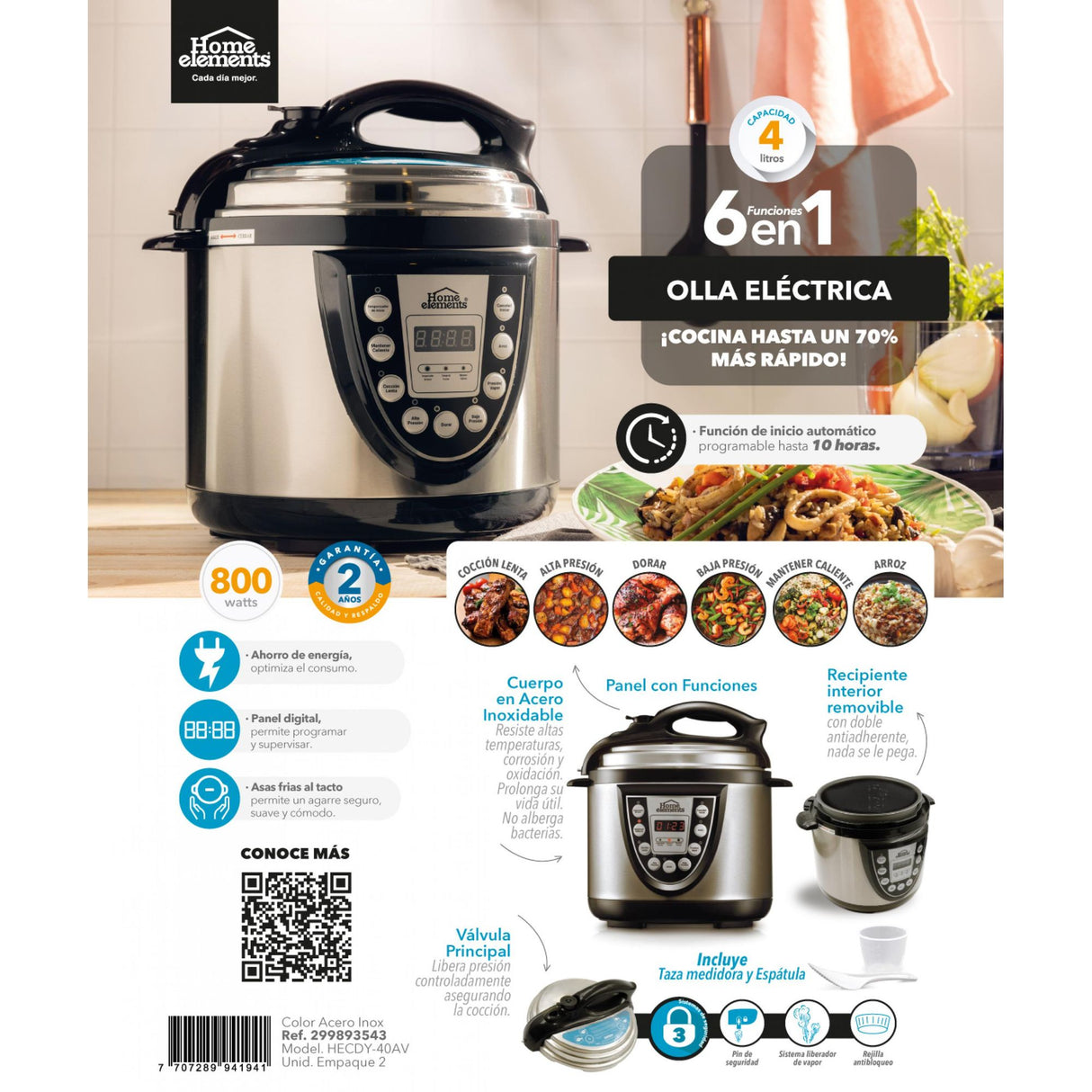 Olla Multifuncional Plateado y Negro 27.5x32cm de 4 Litros con Seis Funciones preconfiguradas - OLLAS MULTIFUNCIONALES | Bylmo