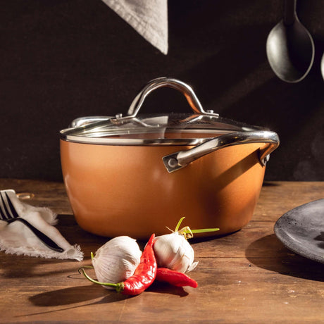 Olla Alta Cobre 23x15cm De 2.5 Litros Apta para Inducción con Mango de Acero Inoxidable - OLLAS Y SARTENES | Bylmo