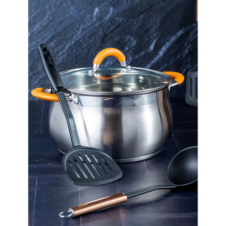 Olla Alta Plateado y Cobre 19.5x17.5cm De 2.5 Litros Apta para Inducción con Mango de Silicona - OLLAS Y SARTENES | Bylmo