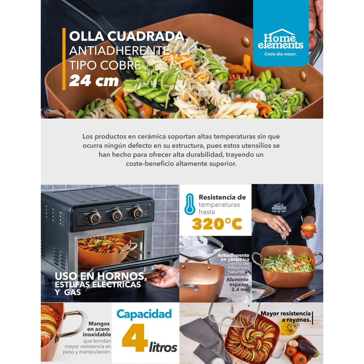 Olla Alta Cobre 25x12cm De 4 Litros Apta para Inducción con Mango de Acero Inoxidable - OLLAS Y SARTENES | Bylmo