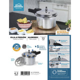 Olla de Presión Plateado y Negro 22.6x22cm De 4.2 Litros Apta para Inducción con Mango de Baquelita - OLLAS Y SARTENES | Bylmo