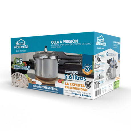 Olla de Presión Plateado y Negro 25x21.6cm De 5.6 Litros Apta para Inducción con Mango de Baquelita - OLLAS Y SARTENES | Bylmo