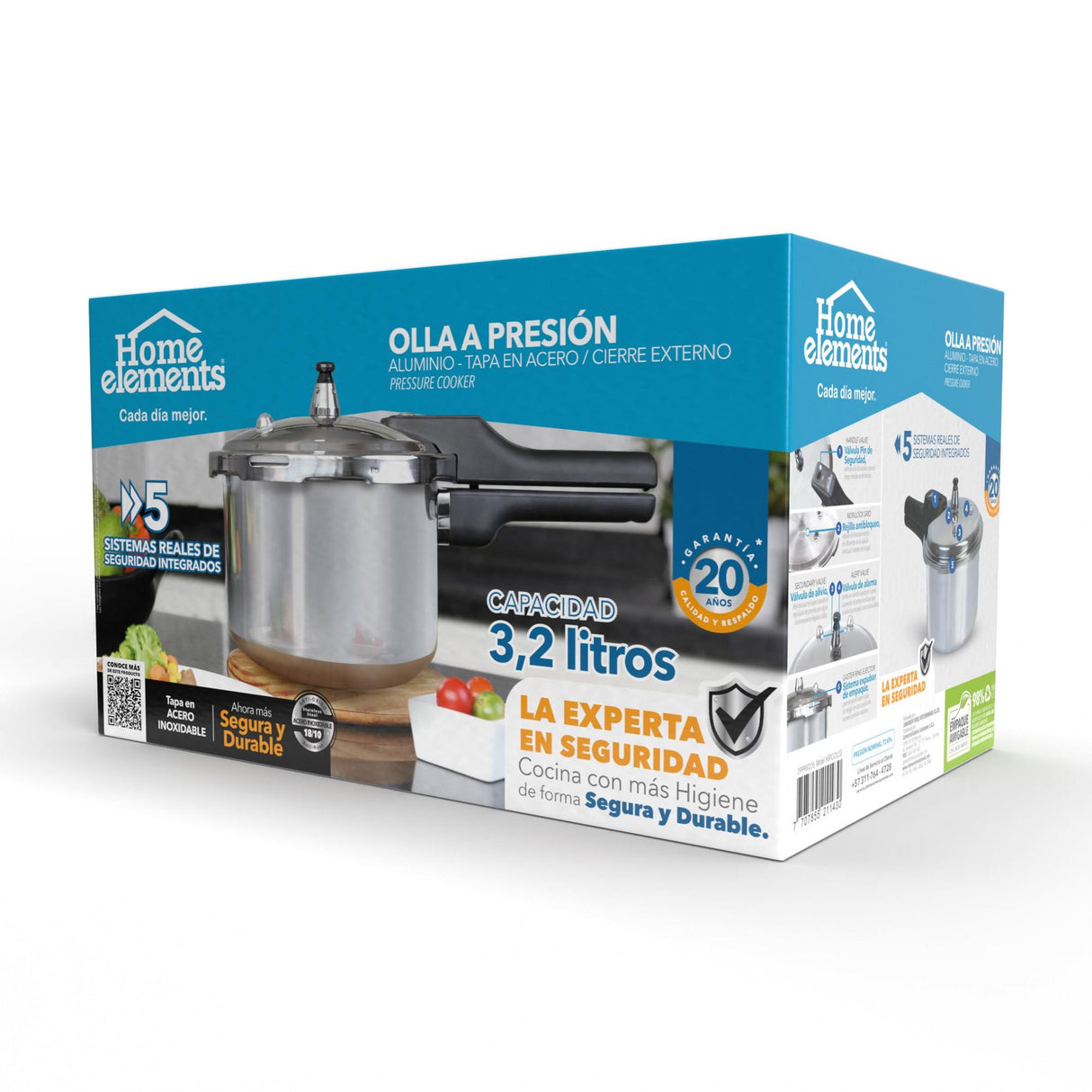 Olla de Presión Plateado y Negro 20.5x20.5cm De 3.2 Litros Apta para Inducción con Mango de Baquelita - OLLAS Y SARTENES | Bylmo