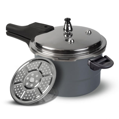 Olla de Presión Gris y Negro 22.5x19.5cm De 5.6 Litros Apta para Inducción con Mango de Baquelita - OLLAS Y SARTENES | Bylmo