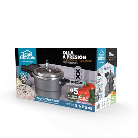 Olla de Presión Gris y Negro 22.5x19.5cm De 5.6 Litros Apta para Inducción con Mango de Baquelita - OLLAS Y SARTENES | Bylmo