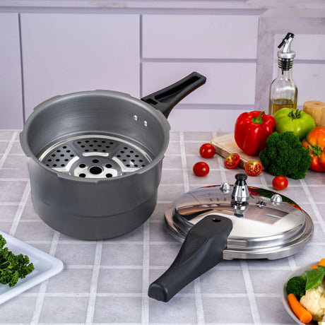 Olla de Presión Gris y Negro 20.4x17.6cm De 4.2 Litros Apta para Inducción con Mango de Baquelita - OLLAS Y SARTENES | Bylmo