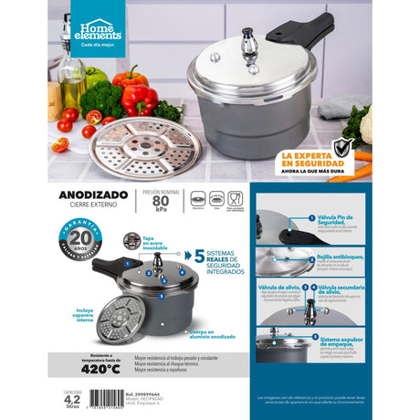 Olla de Presión Gris y Negro 20.4x17.6cm De 4.2 Litros Apta para Inducción con Mango de Baquelita - OLLAS Y SARTENES | Bylmo