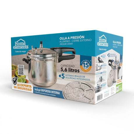 Olla de Presión Plateado y Negro 25x23cm De 5.6 Litros Apta para Inducción con Mango de Baquelita - OLLAS Y SARTENES | Bylmo