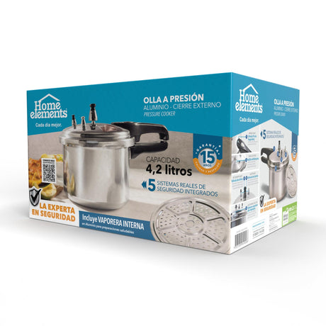 Olla de Presión Plateado y Negro 23x21cm De 3.2 Litros Apta para Inducción con Mango de Baquelita - OLLAS Y SARTENES | Bylmo