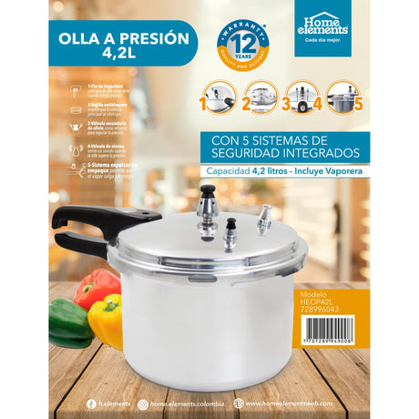 Olla de Presión Plateado y Negro 23x21cm De 3.2 Litros Apta para Inducción con Mango de Baquelita - OLLAS Y SARTENES | Bylmo