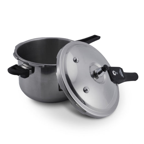 Olla de Presión Plateado y Negro 25.5x20.2cm De 5.6 Litros con Mango de Baquelita - OLLAS Y SARTENES | Bylmo