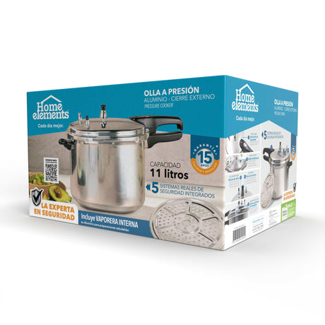Olla de Presión Plateado y Negro 32.5x25.5cm De 11 Litros Apta para Inducción con Mango de Baquelita - OLLAS Y SARTENES | Bylmo