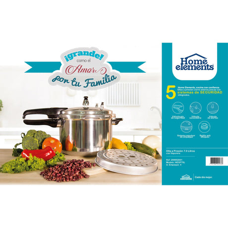 Olla de Presión Plateado y Negro 28.5x19cm De 7 Litros Apta para Inducción con Mango de Baquelita - OLLAS Y SARTENES | Bylmo