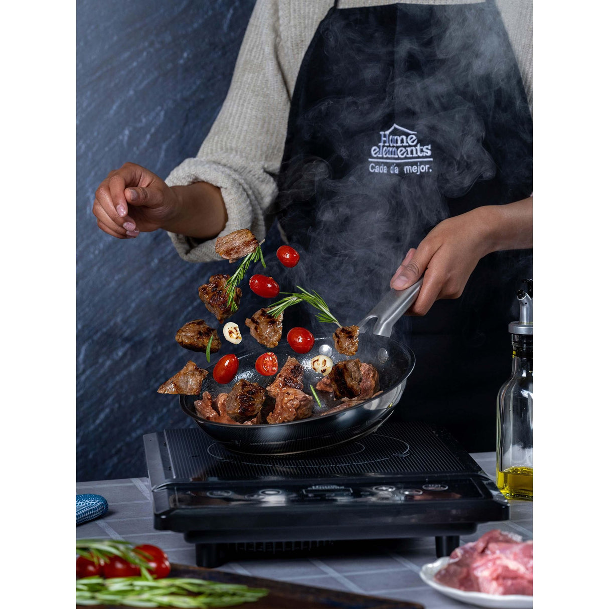 Sarten Plateado y Negro 27.3x5.5cm De 0.7 Litros Apta para Inducción con Mango de Acero Inoxidable - OLLAS Y SARTENES | Bylmo