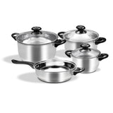 Batería de Cocina Siete Piezas Plateado y Negro 17.5x10cm De 5.2 Litros Apta para Inducción con Mango de Acero Inoxidable - OLLAS Y SARTENES | Bylmo