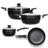 Batería de Cocina Siete Piezas Negro 24x8.2cm De 3.6 Litros Apta para Inducción con Mango de Baquelita - OLLAS Y SARTENES | Bylmo