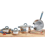 Batería de Cocina Siete Piezas Plateado y Azul 24x6.2cm De 3.5 Litros Apta para Inducción con Mango de Silicona - OLLAS Y SARTENES | Bylmo