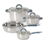 Batería de Cocina Siete Piezas Plateado y Azul 24x6.2cm De 3.5 Litros Apta para Inducción con Mango de Silicona - OLLAS Y SARTENES | Bylmo