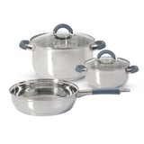 Batería de Cocina Cinco Piezas Plateado y Azul 24x6.2cm De 3.5 Litros Apta para Inducción con Mango de Silicona - OLLAS Y SARTENES | Bylmo
