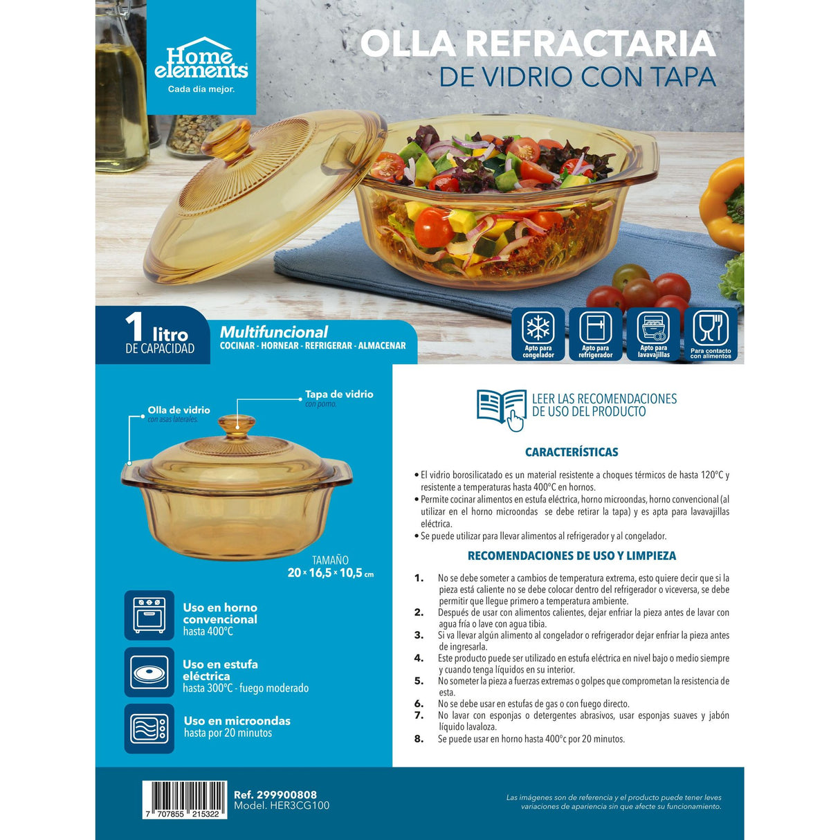 Olla Alta Transparente 18x11cm De 1 Litros Apta para Inducción con Mango de Vidrio - OLLAS Y SARTENES | Bylmo