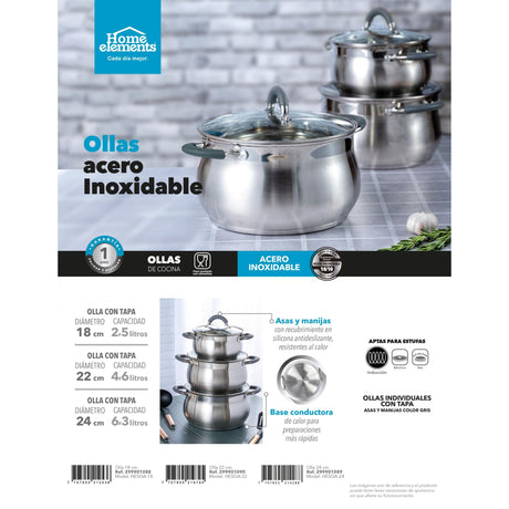 Olla Alta Plateado y Gris 23.5x20cm De 4.6 Litros Apta para Inducción con Mango de Silicona - OLLAS Y SARTENES | Bylmo