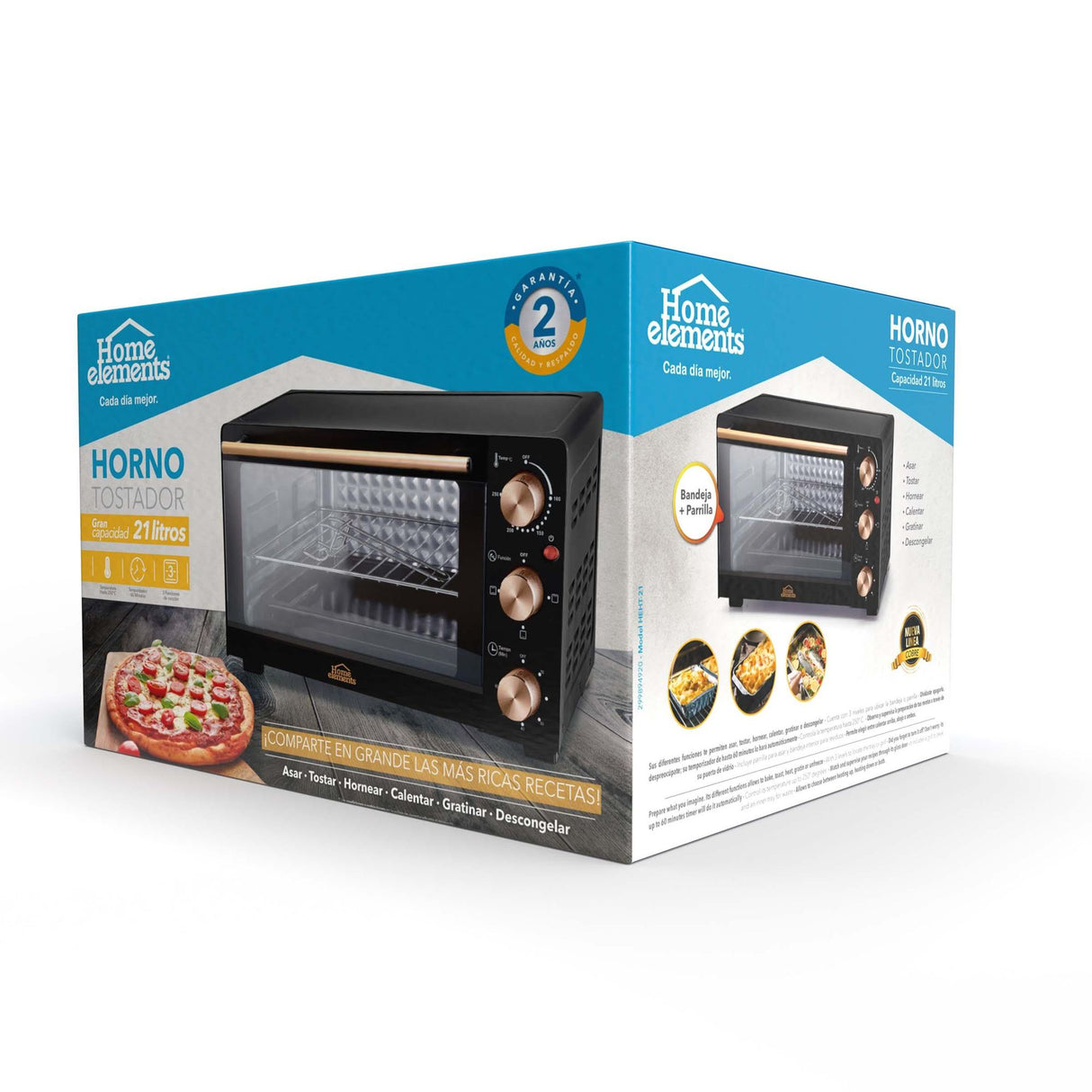 Horno Tostador Negro y Cobre 33x25cm de 21 Litros con Temporizador - HORNOS TOSTADORES | Bylmo
