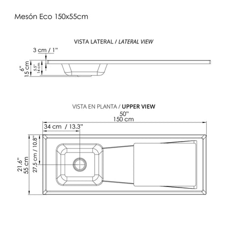 Cocina Ambar Mitte 150x213cm Con Mesón Y Estufa Y Con Pozuelo Para Ubicar A La Izquierda O Derecha - COCINAS | Bylmo