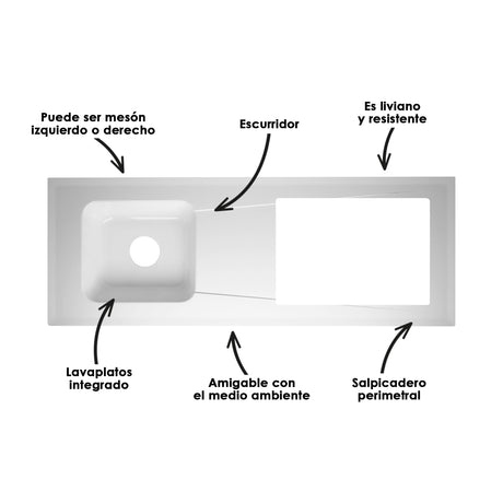Cocina Ambar Mitte 150x213cm Con Mesón Y Estufa Y Con Pozuelo Para Ubicar A La Izquierda O Derecha - COCINAS | Bylmo
