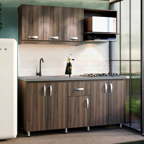 Cocina Ambar Mitte 180x213cm Con Mesón Y Estufa Y Con Pozuelo Para Ubicar A La Izquierda O Derecha - COCINAS | Bylmo