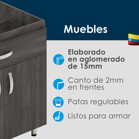 Mueble Inferior de Cocina Ambar Soder 178x86cm sin Mesón sin Estufa y con Organizador de Cubiertos - MUEBLES INFERIORES DE COCINA | Bylmo