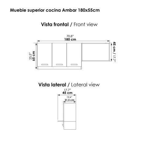 Mueble Superior de Cocina Ambar Soder 180x65cm con Locero Espacio para Extractor Derecha y con Espacio para Microondas - MUEBLES SUPERIORES DE COCINA | Bylmo
