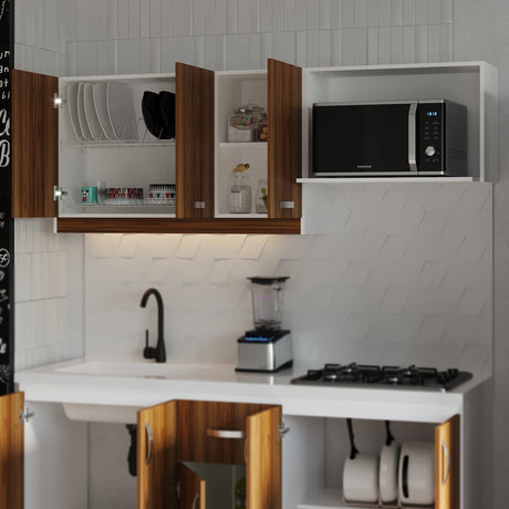 Mueble Superior de Cocina Ambar Gracia 180x65cm con Locero Espacio para Extractor Derecha y con Espacio para Microondas - MUEBLES SUPERIORES DE COCINA | Bylmo