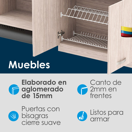 Mueble Superior de Cocina Ambar Gracia 180x65cm con Locero Espacio para Extractor Derecha y con Espacio para Microondas - MUEBLES SUPERIORES DE COCINA | Bylmo