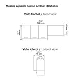 Mueble Superior de Cocina Ambar Gracia 180x65cm con Locero Espacio para Extractor Derecha y con Espacio para Microondas - MUEBLES SUPERIORES DE COCINA | Bylmo