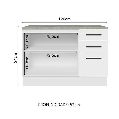 Mueble Inferior de Cocina Agata Blanco 120x84cm con Mesón y sin Estufa - MUEBLES INFERIORES DE COCINA | Bylmo