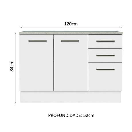 Mueble Inferior de Cocina Agata Blanco 120x84cm con Mesón y sin Estufa - MUEBLES INFERIORES DE COCINA | Bylmo
