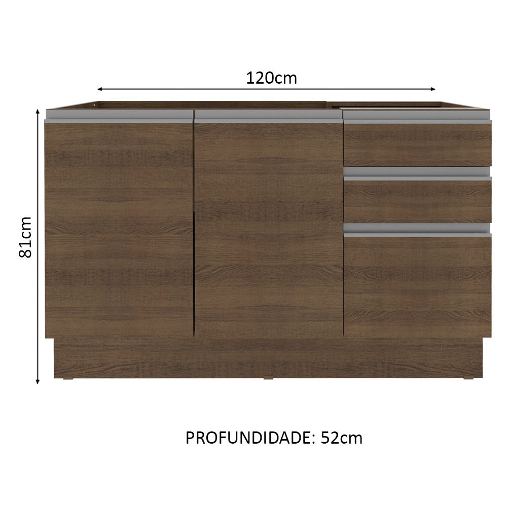 Mueble Inferior de Cocina Glamy Marron 120x81cm sin Mesón y sin Estufa - MUEBLES INFERIORES DE COCINA | Bylmo