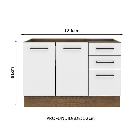 Mueble Inferior de Cocina Agata Marron y Blanco 120x81cm sin Mesón y sin Estufa - MUEBLES INFERIORES DE COCINA | Bylmo