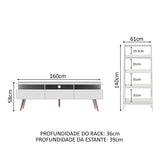 Combo Mueble de TV y Biblioteca Londres Blanco 221x140cm Para TV Hasta 65 Pulgadas con Ranuras para Cables - MUEBLES DE TV | Bylmo