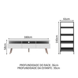 Combo Mueble de TV y Biblioteca Londres Blanco y Negro 61x140cm Para TV Hasta 65 Pulgadas con Ranuras para Cables - MUEBLES DE TV | Bylmo