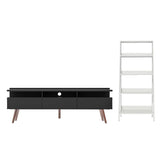 Combo Mueble de TV y Biblioteca Londres Negro y Blanco 221x140cm Para TV Hasta 65 Pulgadas con Ranuras para Cables - MUEBLES DE TV | Bylmo