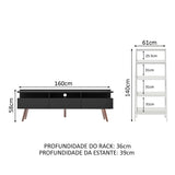 Combo Mueble de TV y Biblioteca Londres Negro y Blanco 221x140cm Para TV Hasta 65 Pulgadas con Ranuras para Cables - MUEBLES DE TV | Bylmo